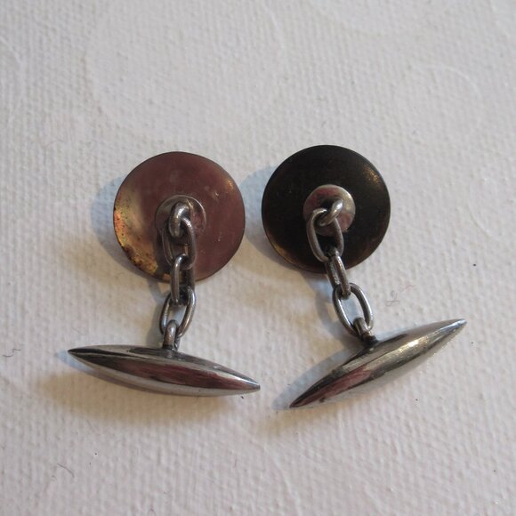 Art Deco, Vintage/Antique, Cufflinks, Black MOP w/ pearl, SBM chain & toggle. - Picture 6 of 6